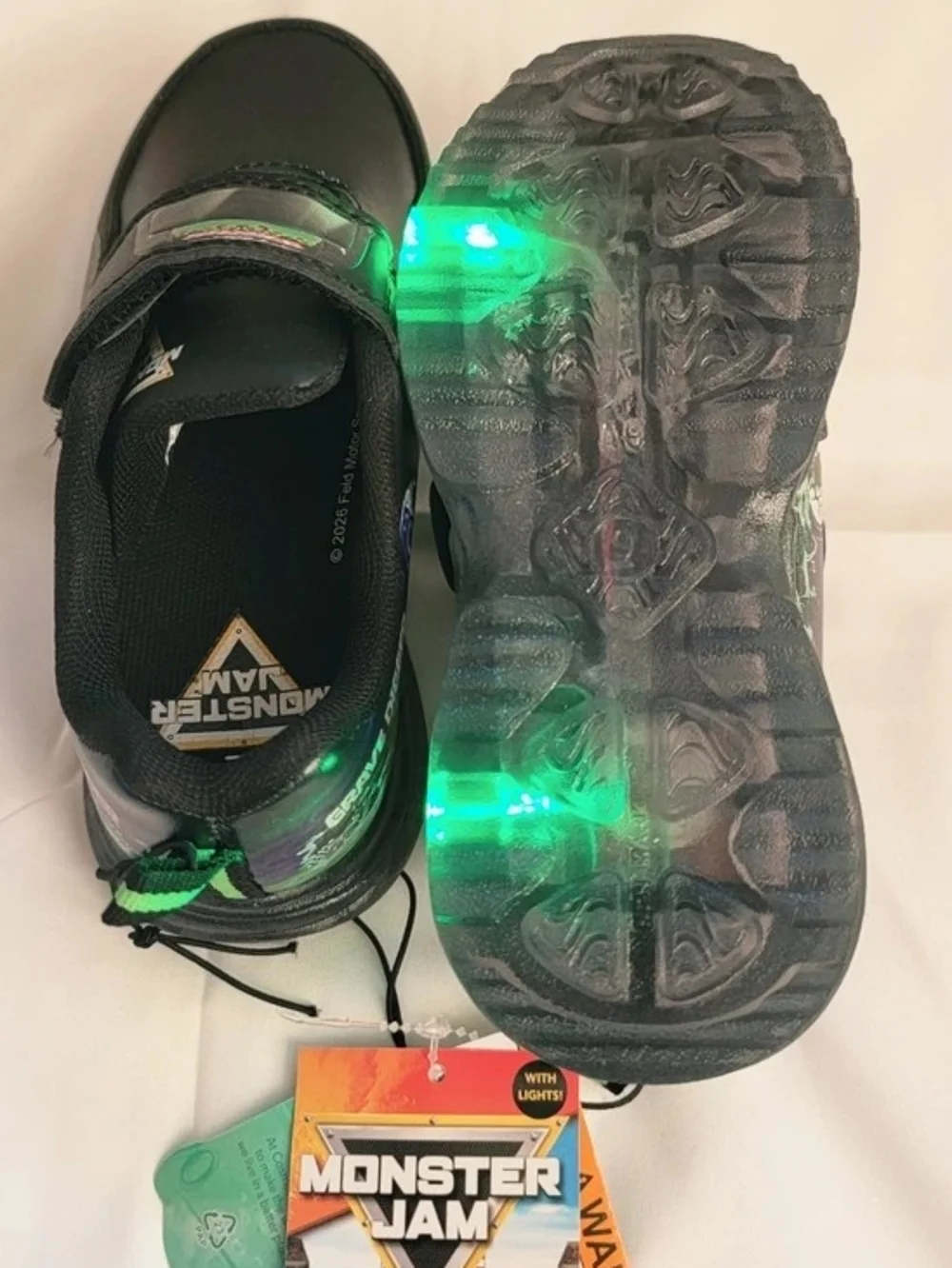 Monster Jam Grave Digger Toddler Black and Green Slip-On Sneakers Size 8
